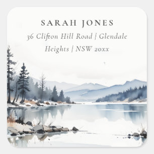 Sticker Carré Paysage du lac de la montagne enneigée en hiver Ad