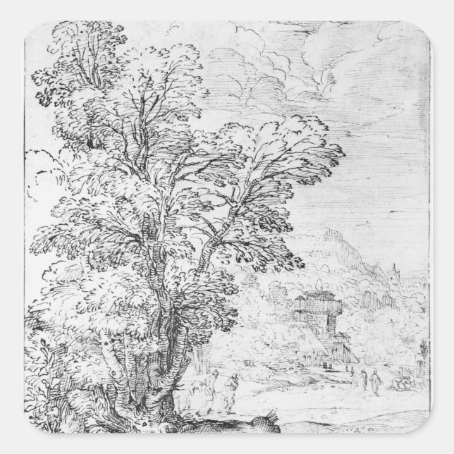 Sticker Carré Paysage en bois (Devant)