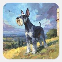 Paysage ensoleillé de campagne avec un Schnauzer -