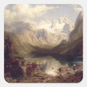 Sticker Carré Paysage étendu du lac alpin, 1862 (huile sur c
