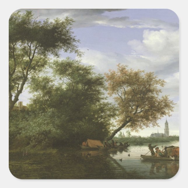 Sticker Carré Paysage fluvial boisé (Devant)