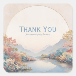 Sticker Carré Paysage fluvial élégant Fleur d'automne Cercle dor