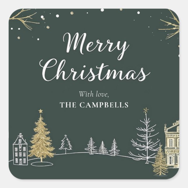Sticker Carré Paysage Joyeux Noël Fêtes (Devant)