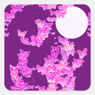 Sticker Carré Paysage lunaire avec papillons - orchidée, améthys