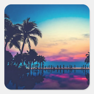 Sticker Carré Paysage Palmiers Paradis Tropical