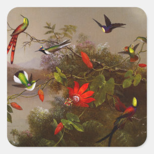 Sticker Carré Paysage tropical avec dix colibris