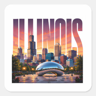 Sticker Carré Paysage urbain d'Illinois Chicago Rivage de la vil