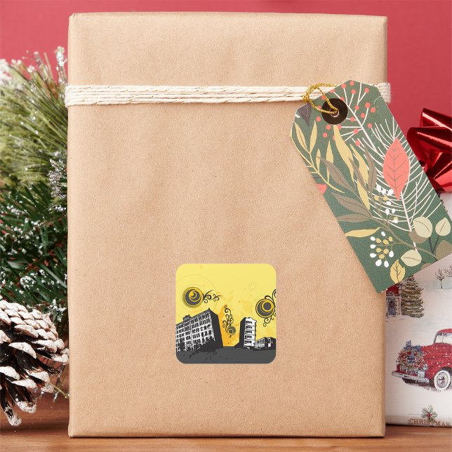 Sticker Carré Paysage urbain jaune et gris Abstrait Rétro (Créateur téléchargé)