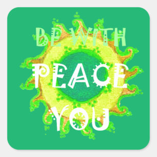Sticker Carré Peace Be With You : Inspirant Vert et Jaune