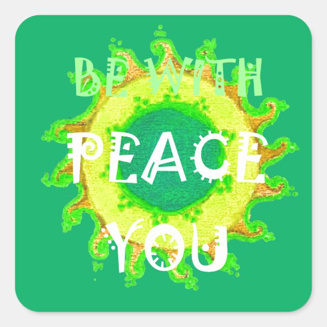 Sticker Carré Peace Be With You : Inspirant Vert et Jaune (Devant)