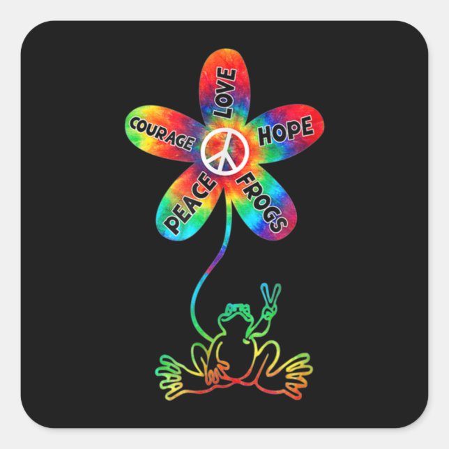 Sticker Carré Peace Courage Aimer Hope Frogs Hippie (Devant)