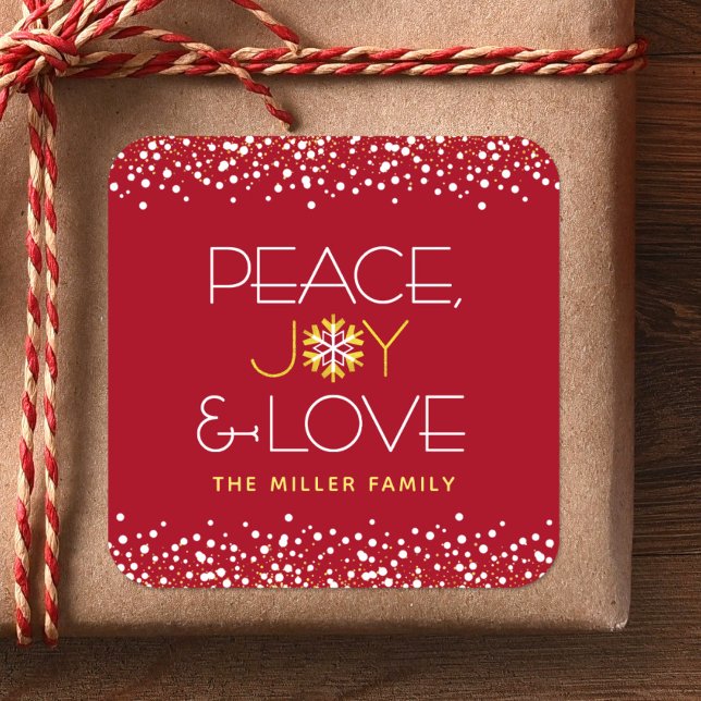 Sticker Carré Peace Jove Love Bold Modern Holiday Snowflake Roug (Créateur téléchargé)