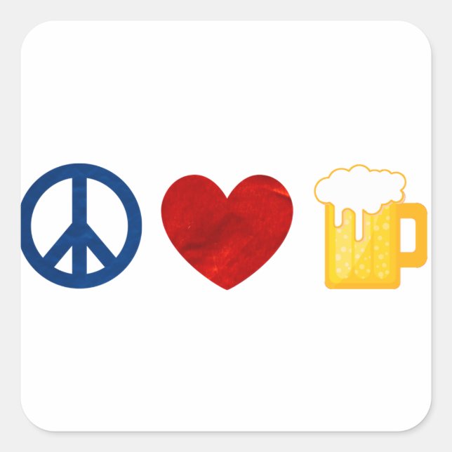 Sticker Carré Peace Love Beer (Devant)