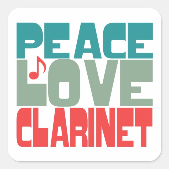 Sticker Carré Peace Love Clarinet (Devant)