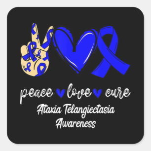 Sticker Carré Peace Love Cure Ataxia Telangiectasia Ruban bleu