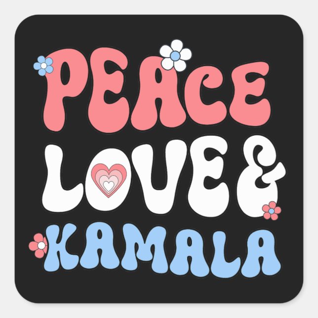 Sticker Carré Peace Love et Kamala Harris 2024 (Devant)