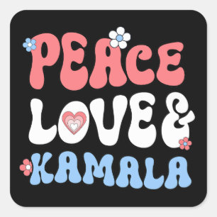 Sticker Carré Peace Love et Kamala Harris 2024