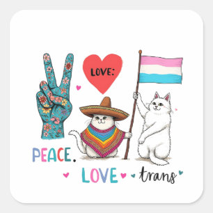 Sticker Carré Peace Love et Trans LGBTQ Transgenre