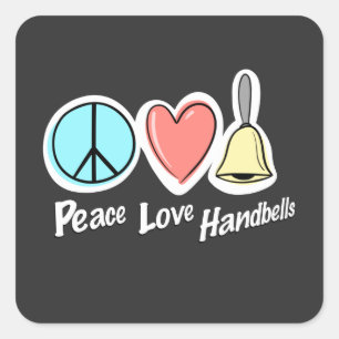 Sticker Carré Peace Love Handbells Conception Pour Les Sonneries