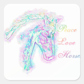 Sticker Carré Peace Love Horses