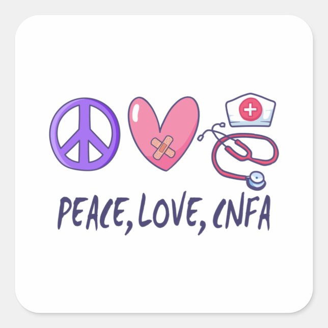 Sticker Carré Peace Love Infirmière de la CNFA (Devant)