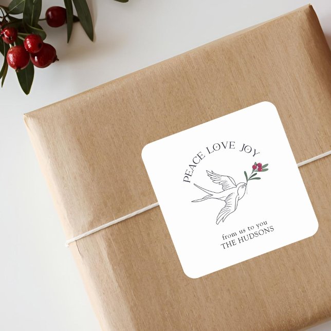 Sticker Carré Peace Love Joie Noël Oiseau de neige (Créateur téléchargé)