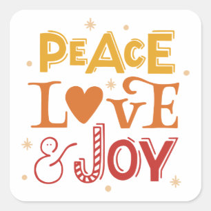 Sticker Carré Peace Love Joy. Noël hiver lettrage
