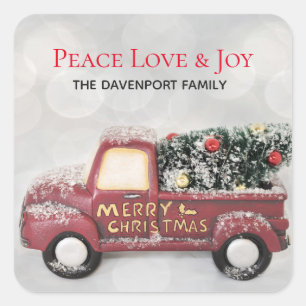 Sticker Carré Peace Love & Joy Toy Camion Joyeux Noël
