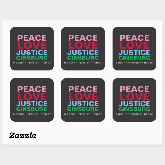 Sticker Carré Peace Love Justice GINSBURG (Feuille)