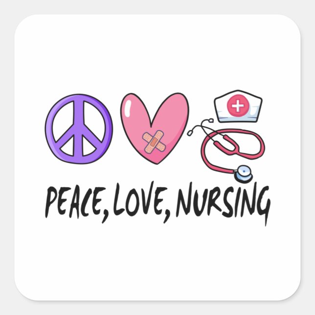Sticker Carré Peace Love Nuring (Devant)