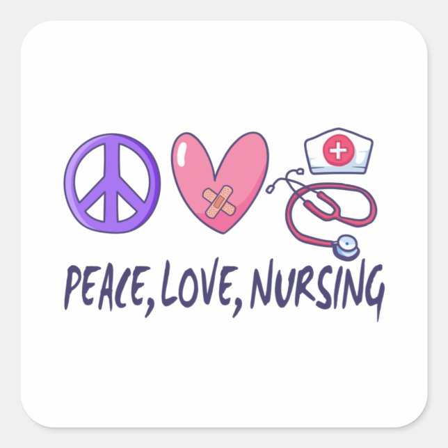 Sticker Carré Peace Love Nuring (Devant)
