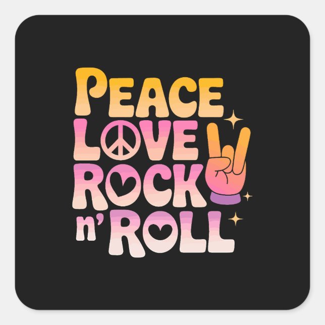 Sticker Carré Peace Love Rock n Roll - Typographie inspirée par  (Devant)