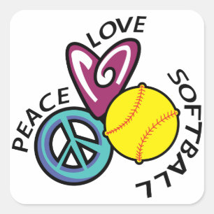 Sticker Carré Peace Love Softball