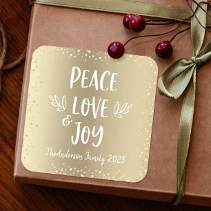 Sticker Carré Peace Loy Joy Chic Modern Typography Gold Holiday