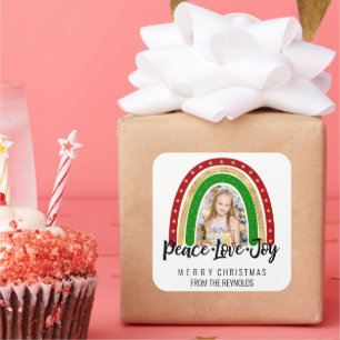 Sticker Carré Peace Loy Joyeux Noël Rainbow Photo