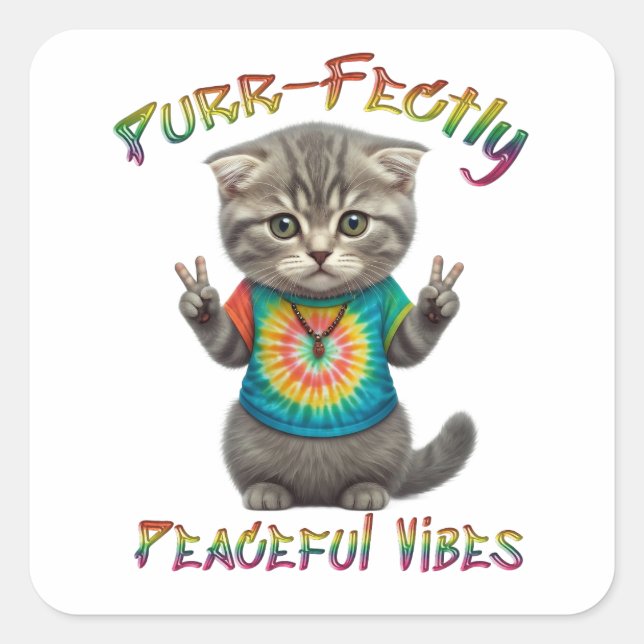 Sticker Carré Peaceful Hippie Boho Kitten Vibes  (Devant)