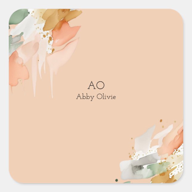 Sticker Carré Peach aquarelle pastel (Devant)
