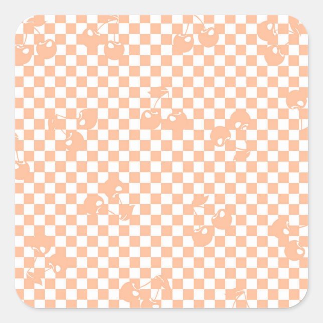 Sticker Carré Peach Fuzz Cherry En vichy Motif (Devant)