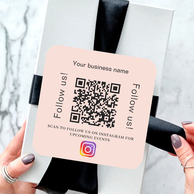 Sticker Carré Peach nom d'entreprise qr code instagram (Créateur téléchargé)