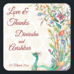 Sticker Carré Peacock Arabe motif Indien mariage faveur cadeau<br><div class="desc">Peacock Arabian motif Indien mariage personnalisé de faveur étiquette cadeau autocollants.</div>