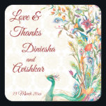 Sticker Carré Peacock Arabe motif Indien mariage faveur cadeau<br><div class="desc">Peacock Arabian motif Indien mariage personnalisé de faveur étiquette cadeau autocollants.</div>