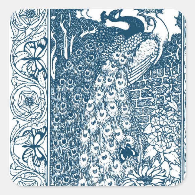 Sticker Carré Peacock Art Nouveau (Devant)
