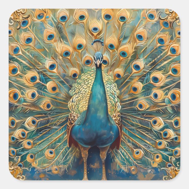 Sticker Carré Peacock Art Nouveau (Devant)