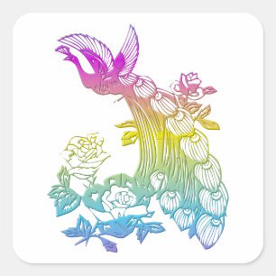 Sticker Carré Peacock avec roses