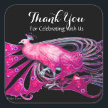 Sticker Carré PEACOCK ÉLÉGANT EN ROSE, FUCHSIA, Merci NOIR<br><div class="desc">Design de bijoux Art Nouveau vintage.Développement graphique numérique moderne et Cool par Bulgan Lumini (c) .Facile à customiser avec votre propre texte comme une cérémonie mariage faire-part, cartes de place, sauver la date, merci, douches nuptiales, douches douces 16 anniversaires, douches fiançailles, ou à peu près tout événement que vous souhaitez!...</div>