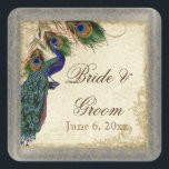 Sticker Carré Peacock & Feathers Formal Wedding Favor Seals Tags<br><div class="desc">PALETTE DE COULEUR : argent métallique, tan, crème, bleu royal, vert et rouille. DESIGN : Ces autocollants peuvent être utilisés à de nombreuses fins pour rendre votre célébration mariage extra spécial pour très peu de coût. Utilisez-les comme toppers de cupcake pour les douches nuptiales (utilisez simplement un stock de carte...</div>