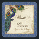 Sticker Carré Peacock & Feathers Formal Wedding Favor Seals Tags<br><div class="desc">PALETTE DE COULEUR: bleu horizon, bronze, crème, bleu marine, vert et rouille.DESIGN: Ces autocollants peuvent être utilisés à de nombreuses fins pour rendre votre fête mariage plus spéciale pour très peu de frais. Utilisez-les comme garnitures de cupcake pour les douches nuptiales (utilisez simplement un carton légèrement plus grand que l'autocollant...</div>