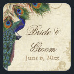 Sticker Carré Peacock & Feathers Formal Wedding Favor Seals Tags<br><div class="desc">PALETTE DE COULEUR : tan, bleu royal crème, vert et rouille. DESIGN : Ces autocollants peuvent être utilisés à de nombreuses fins pour rendre votre célébration mariage extra spécial pour très peu de coût. Utilisez-les comme toppers de cupcake pour les douches nuptiales (utilisez simplement un carton légèrement plus grand que...</div>