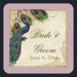Sticker Carré Peacock & Feathers Formal Wedding Favor Seals Tags<br><div class="desc">PALETTE DE COULEUR: lavande lilas, bronze, bleu royal crème, vert et rouille.DESIGN: Ces autocollants peuvent être utilisés à de nombreuses fins pour rendre votre fête mariage plus spéciale pour très peu de frais. Utilisez-les comme garnitures de cupcake pour les douches nuptiales (utilisez simplement un carton légèrement plus grand que l'autocollant...</div>