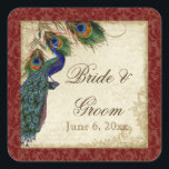 Sticker Carré Peacock & Feathers Formal Wedding Favor Seals Tags<br><div class="desc">PALETTE DE COULEUR : rouge bordeaux profond, bronzé, crème, bleu royal, vert et rouille. DESIGN : Ces autocollants peuvent être utilisés à de nombreuses fins pour rendre votre célébration mariage extra spécial pour très peu de coût. Utilisez-les comme toppers de cupcake pour les douches nuptiales (utilisez simplement un carton légèrement...</div>